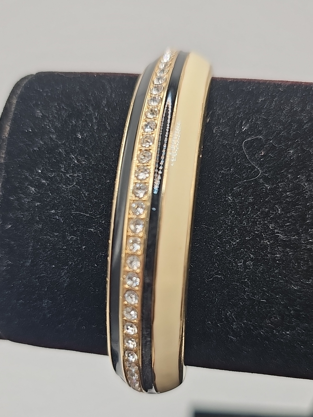 Anne Klein Enamel Crystal Hinged Bangle Bracelet Womens Size OS Gold Black Cream